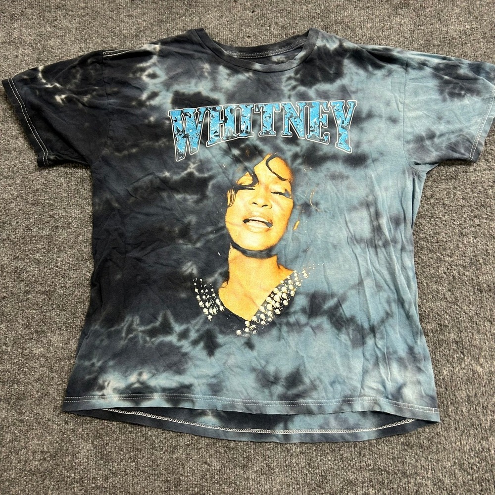 Whitney Houston T-Shirt Womens Size Medium Blue Tie Dye Graphic Short Sleeve Tee